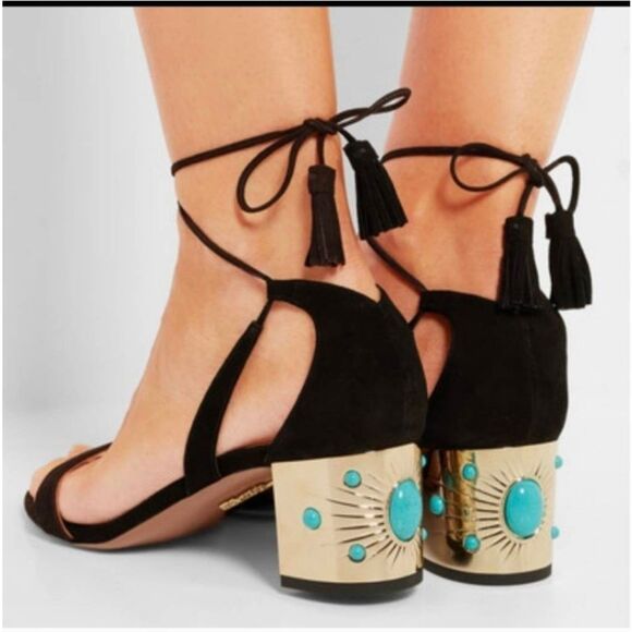Aquazzura Black Jewel Embellished Cleopatra Block Heel Sandals size 39 EU 9 US M - Picture 1 of 13